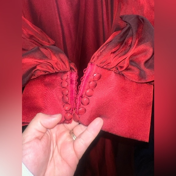 Mac Duggal 67873 NWT SHEER BLOUSON SLEEVE SURPLICE GOWN - garnet - Picture 6 of 8